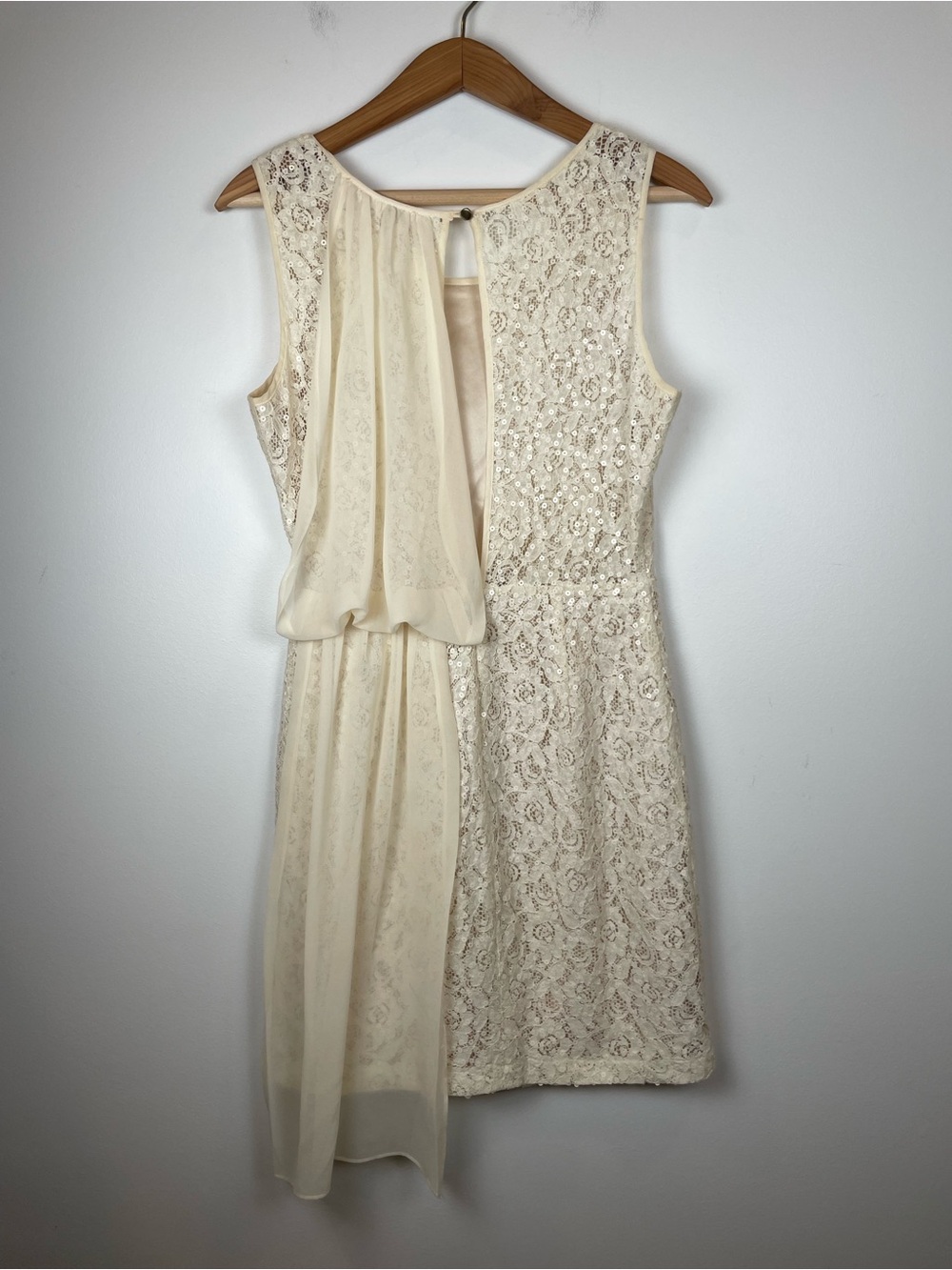 Cream Lace Sequin Dress Fairycore Coquette Open Back Mini Dress